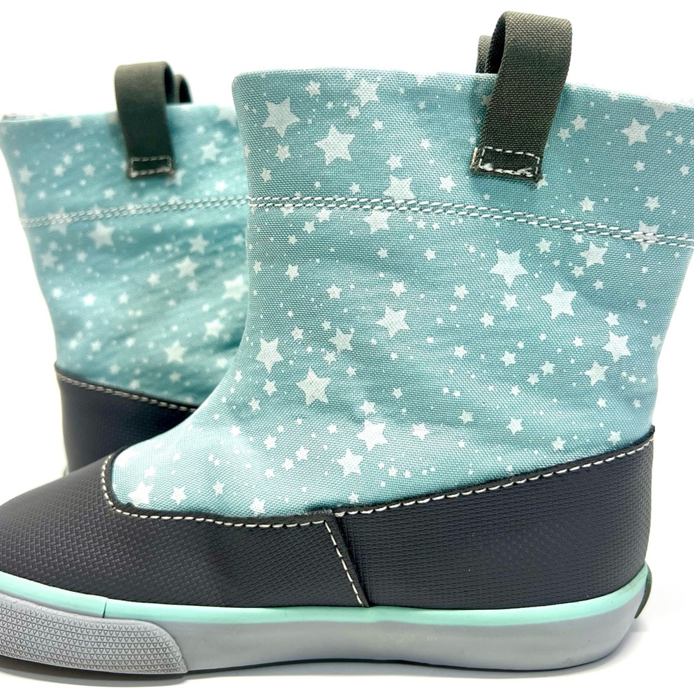 See Kai Run Kids Ripley Boots Aqua/Gray Star Print Pull On Size 9 - Picture 9 of 12